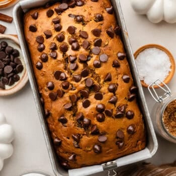 pumpkin zucchini bread in loaf pan