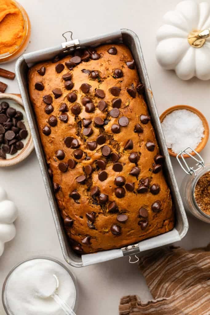 pumpkin zucchini bread in loaf pan