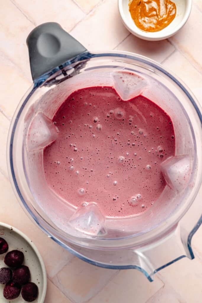 smoothie in blender after blending ingredients