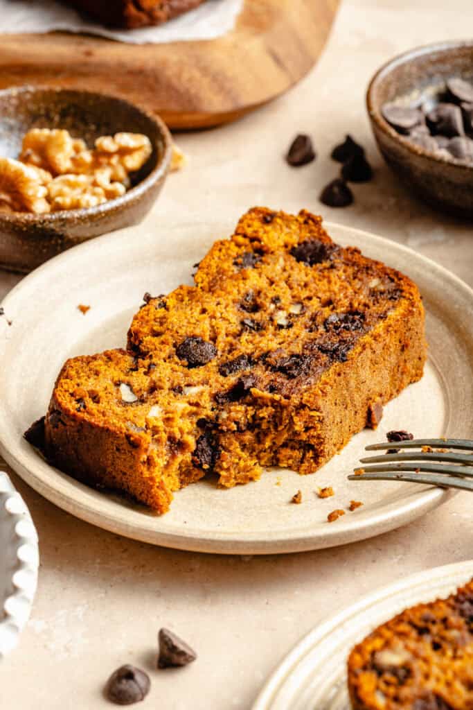 slice of pumpkin bread on plate