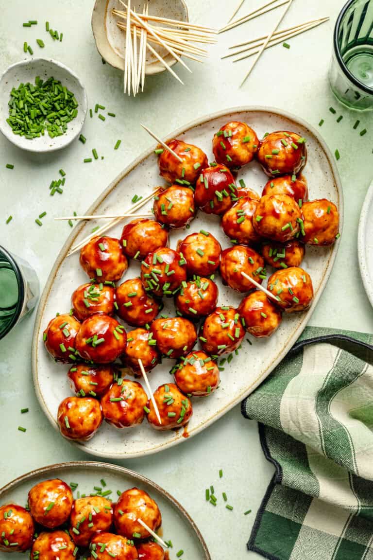 bbq chicken meatballs on platter