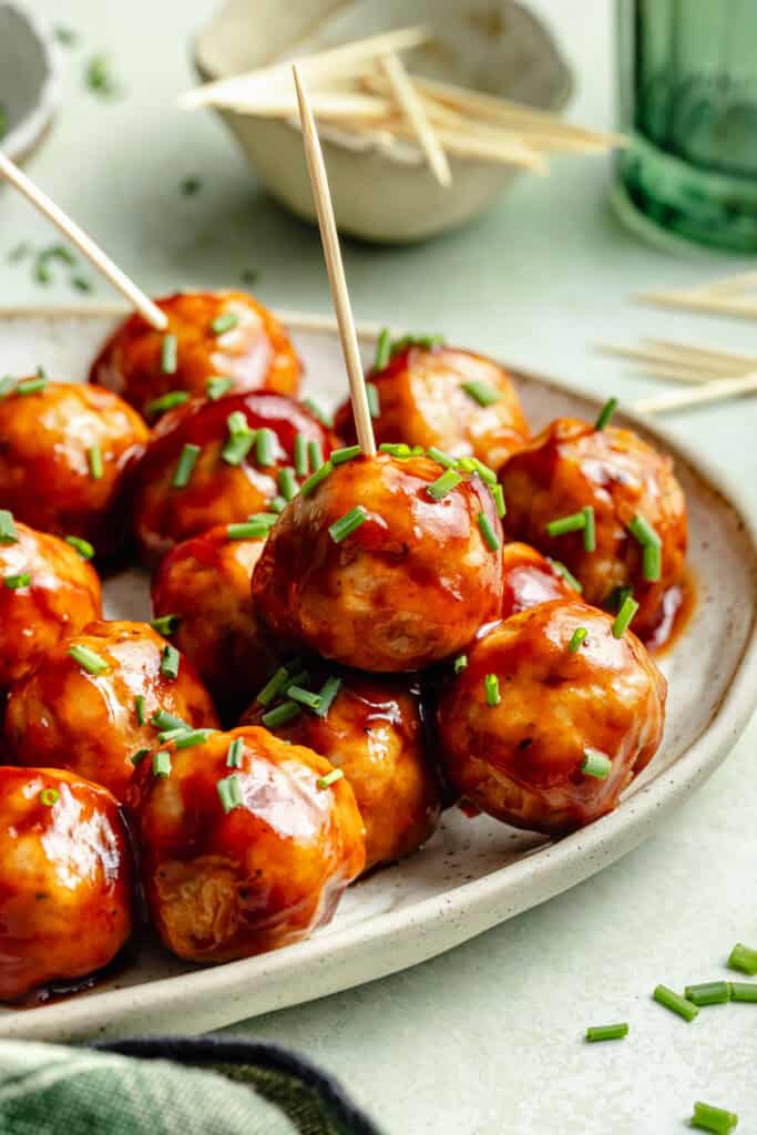 bbq chicken meatballs on platter