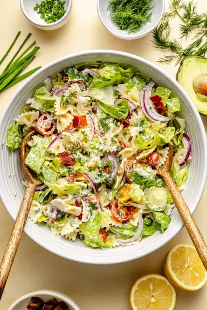 blt pasta salad in one large serving bowl