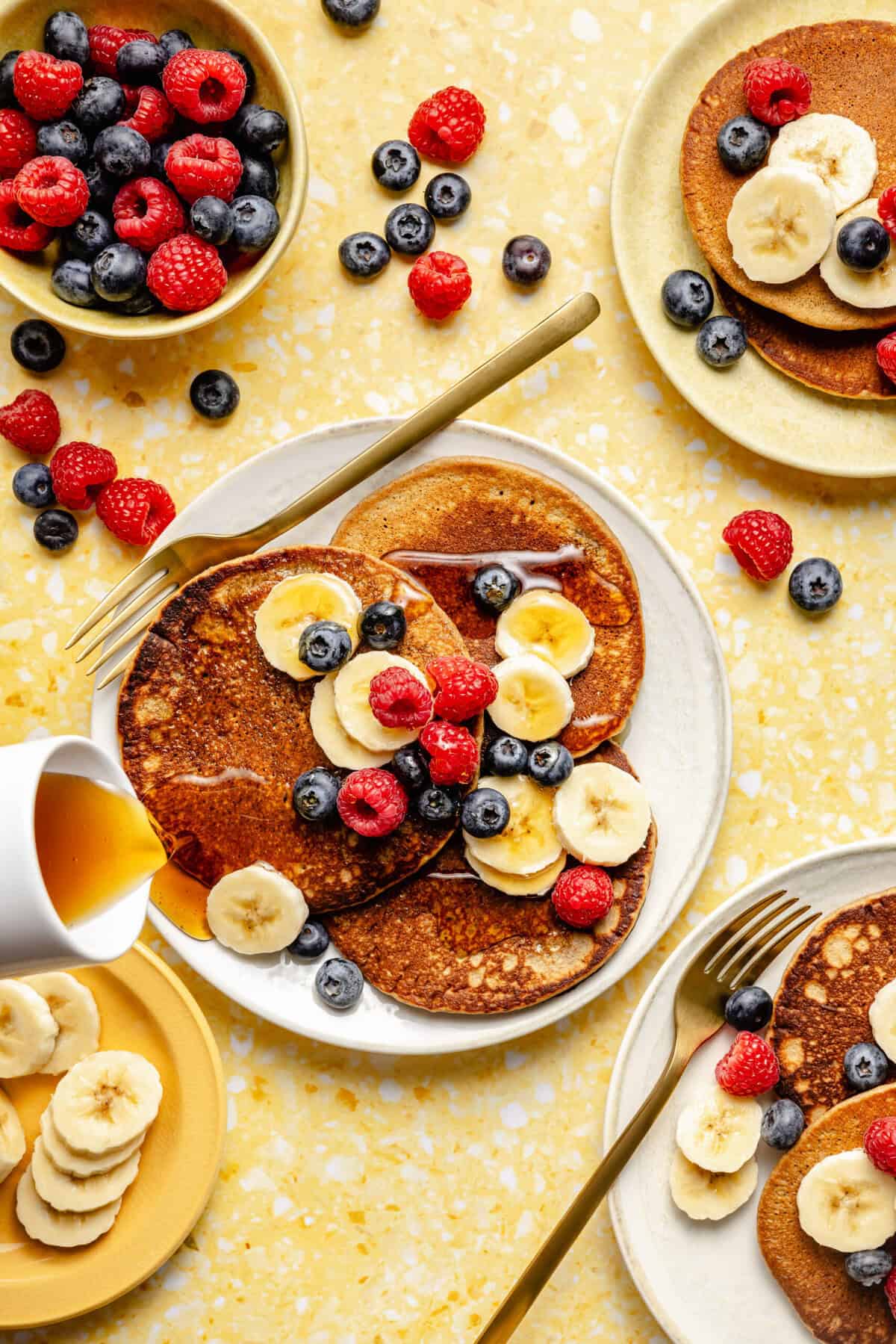 pancakes on plate with fruit