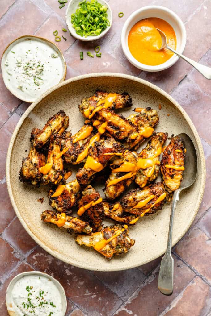 buffalo ranch wings drizzled in buffalo sauce