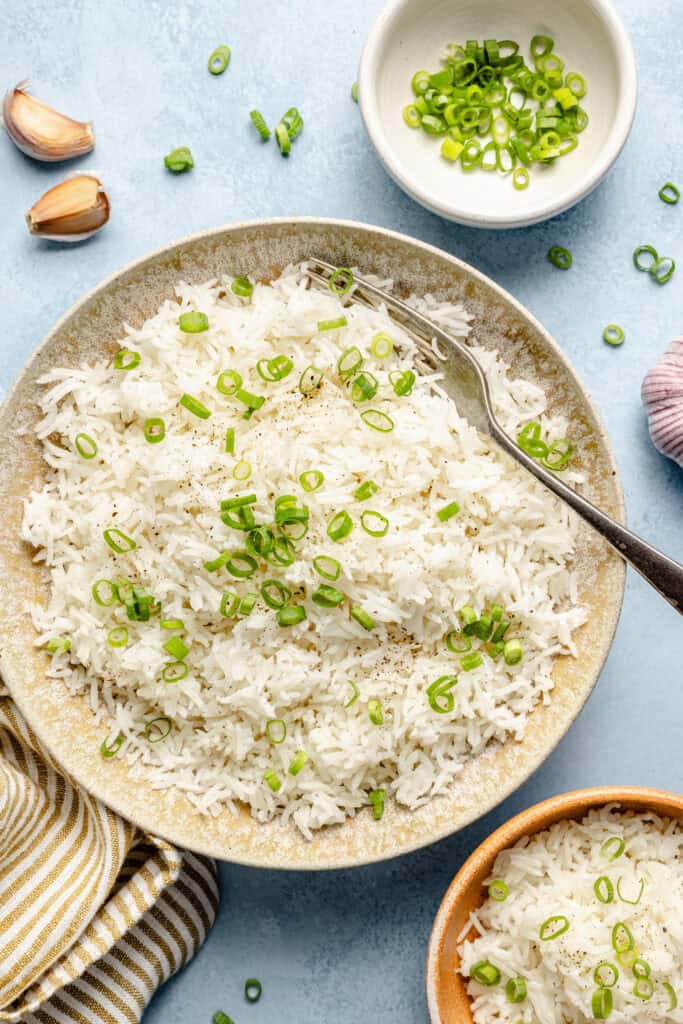 coconut rice in bowl with spoon