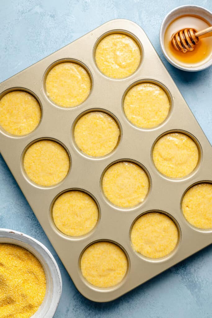 cornbread batter in muffin pan