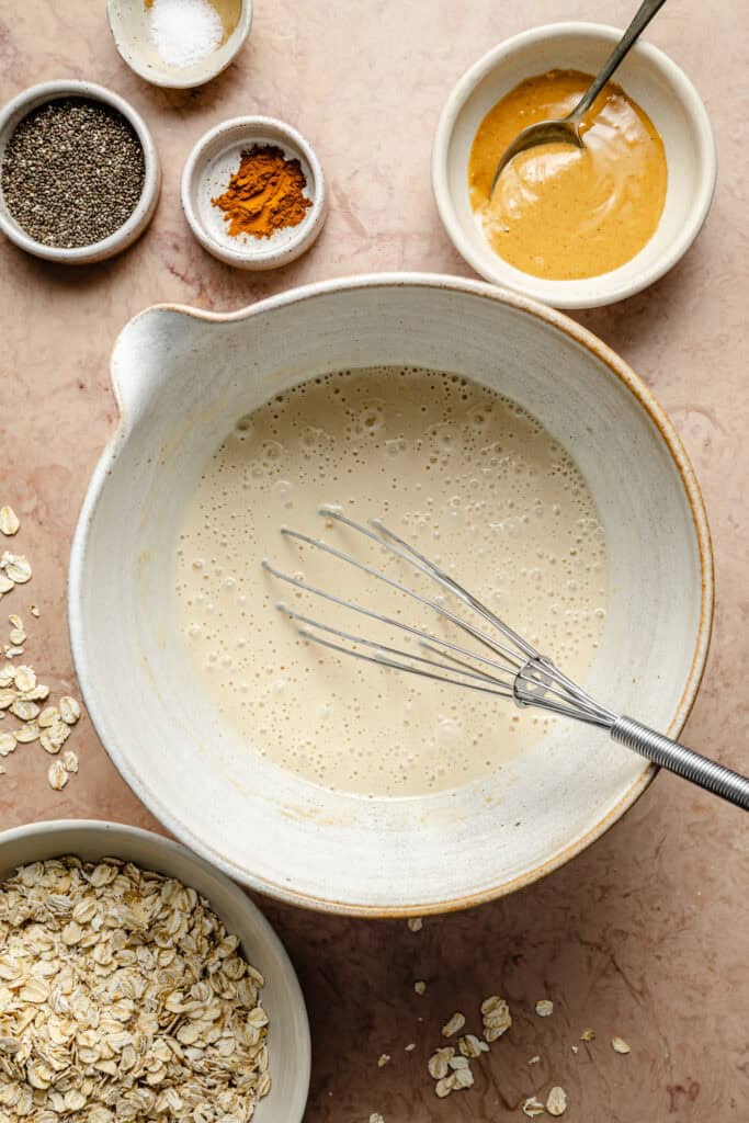 wet ingredients in mixing bowl
