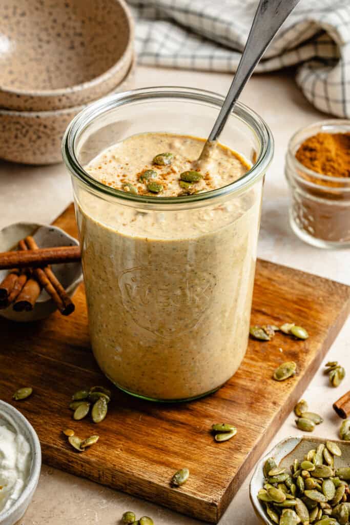 overnight oats in jar with spoon