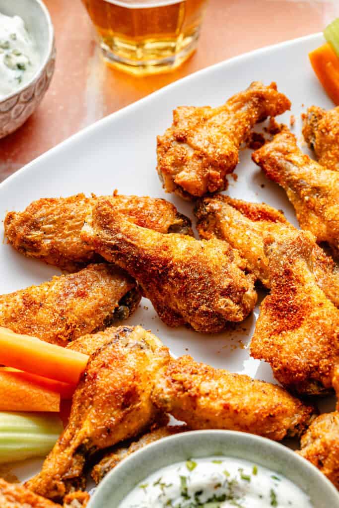 crispy baked chicken wings on platter