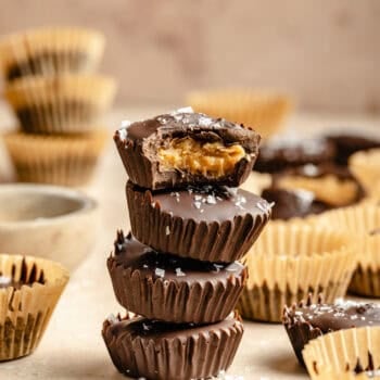 healthy peanut butter cups stacked on each other