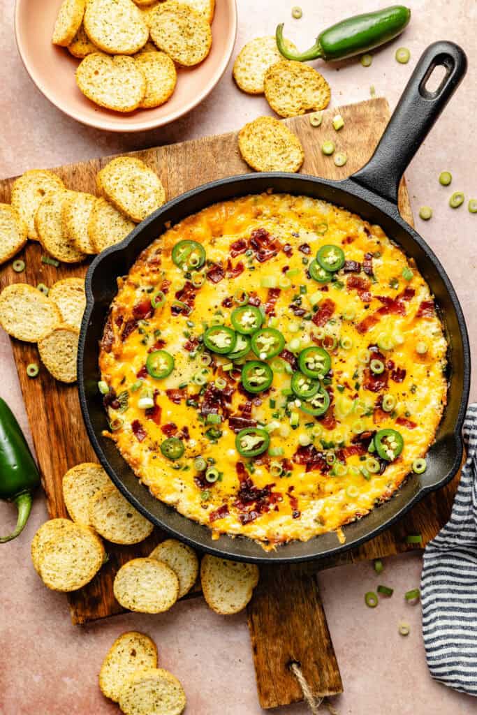 jalapeño dip in cast iron skillet