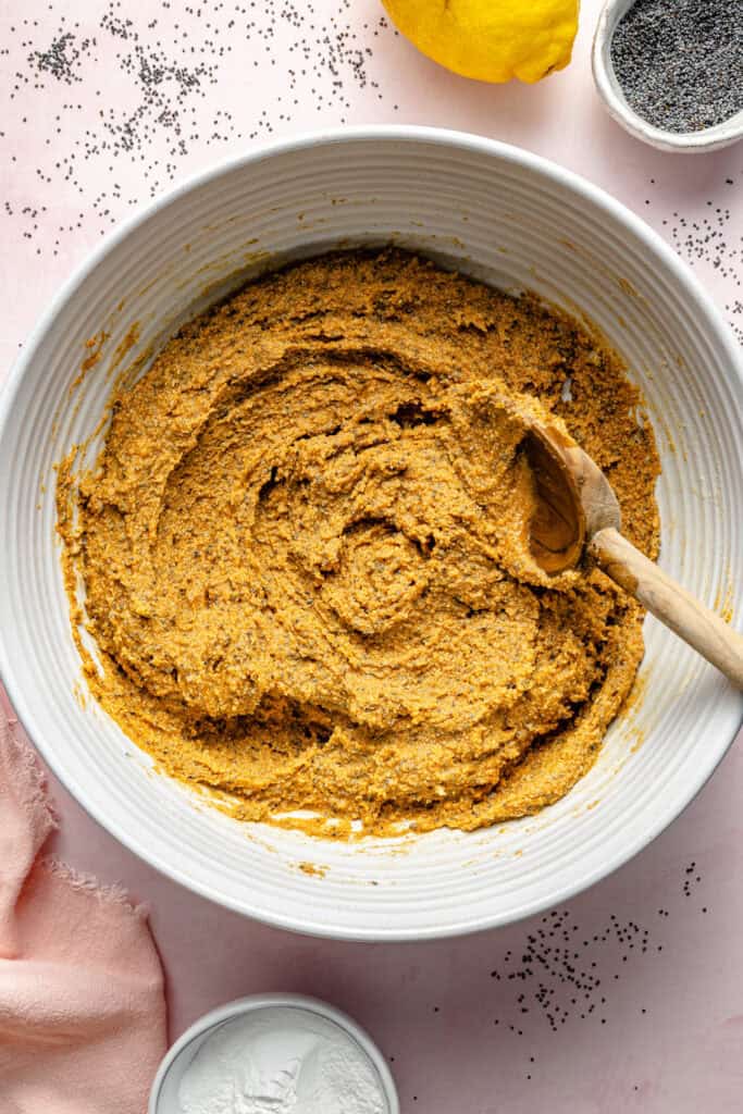 protein ball dough in mixing bowl