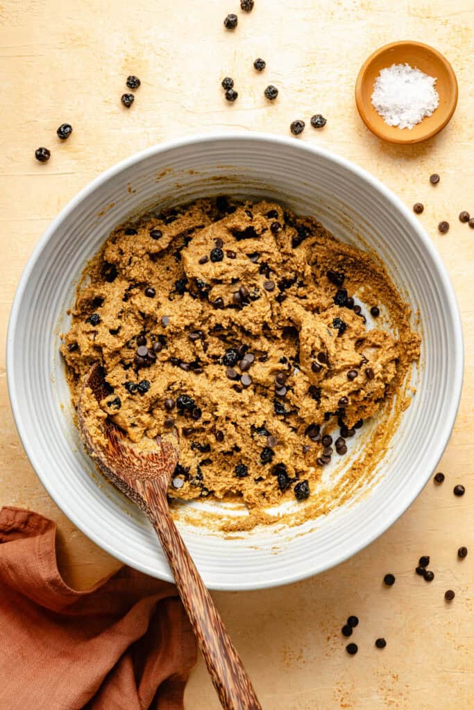 protein ball batter in mixing bowl
