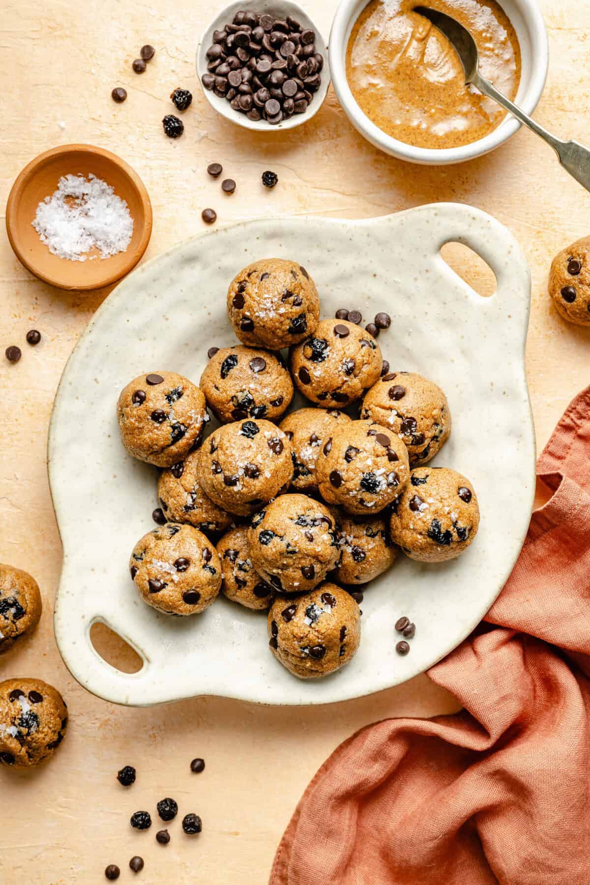 almond butter protein balls in bowl