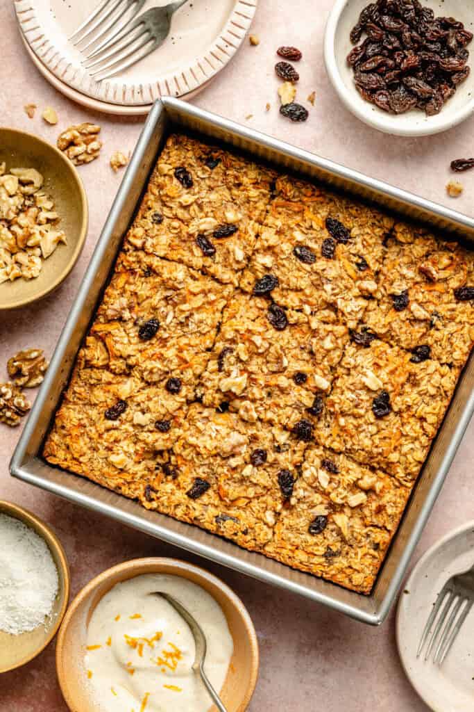 carrot cake baked oatmeal in baking dish