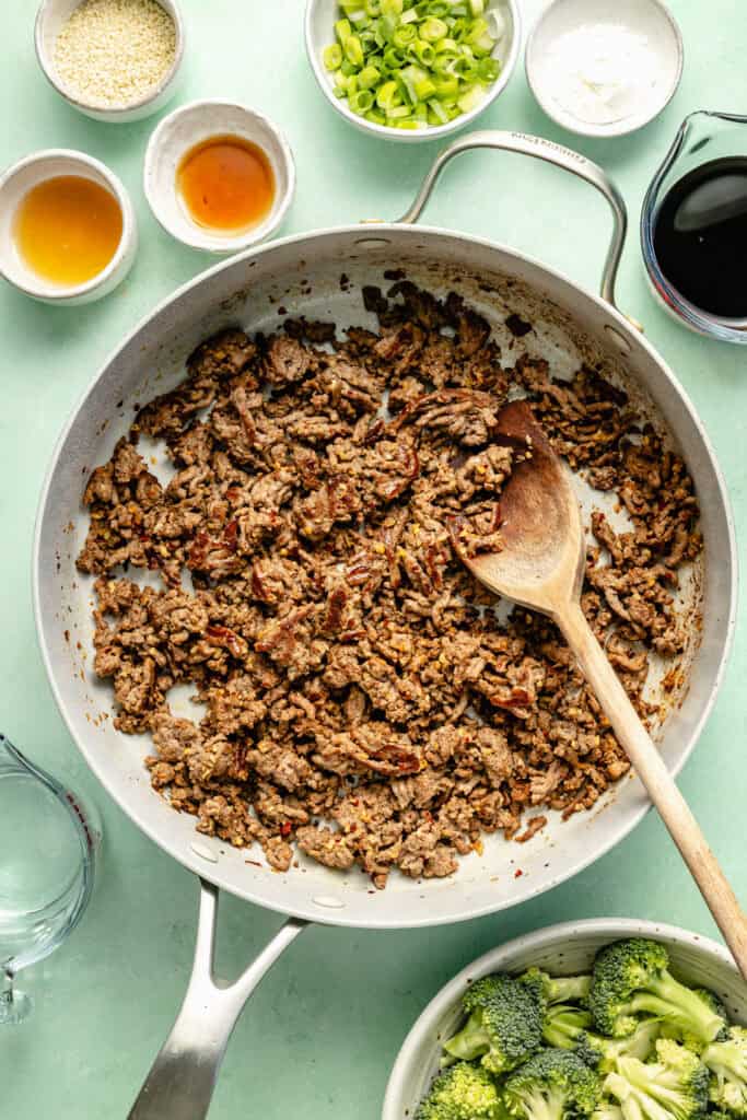 ground beef being browned in skillet