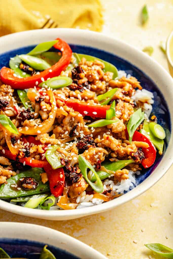 ground chicken stir fry over rice