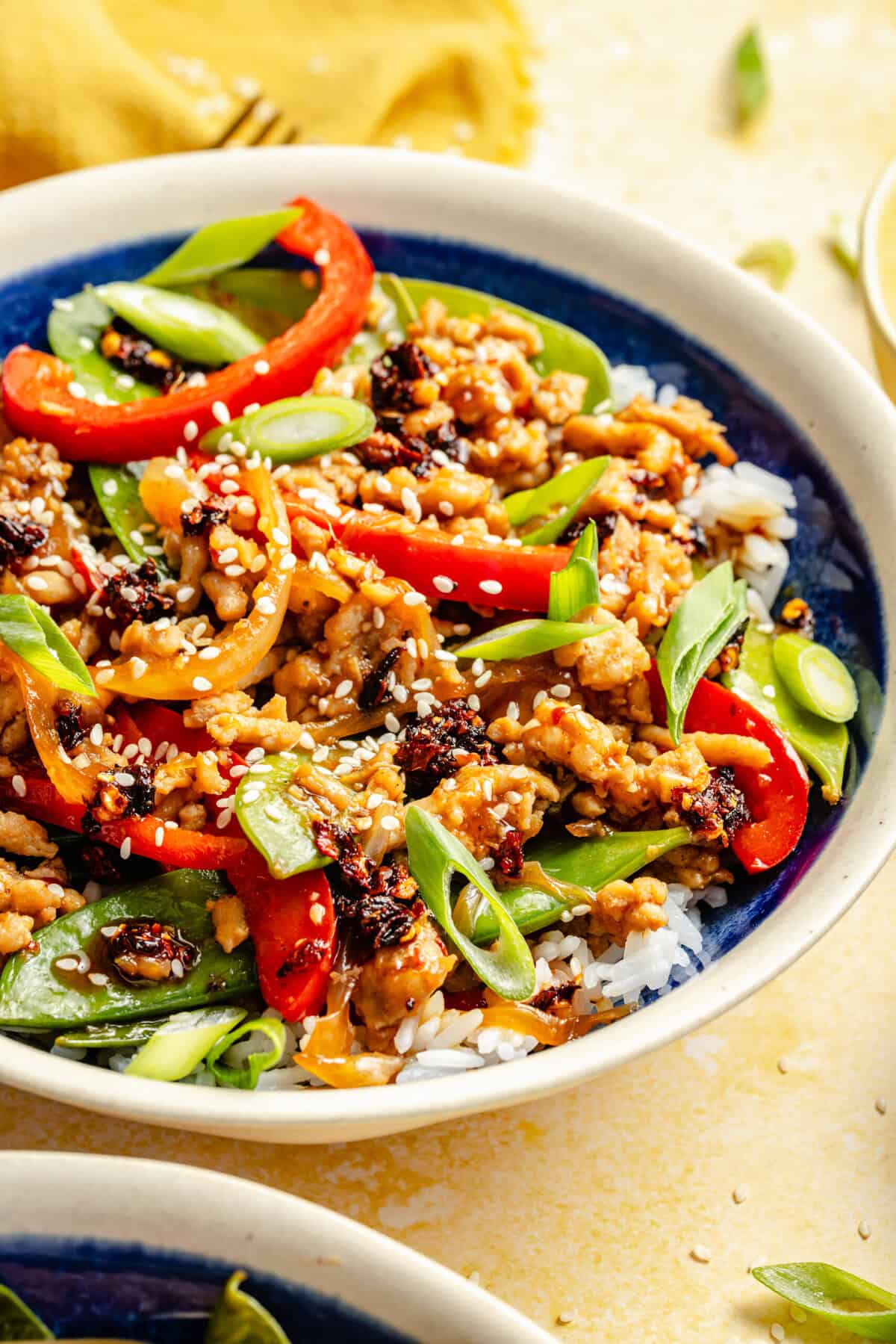 ground chicken stir fry over rice