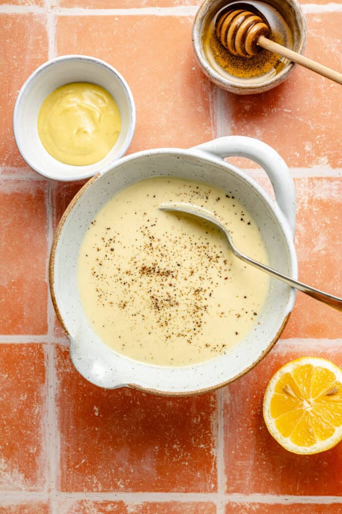 honey mustard dressing in bowl