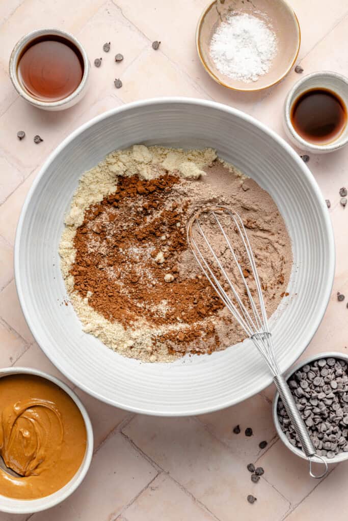 dry ingredients in a mixing bowl with whisk