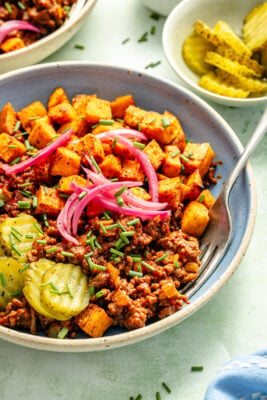 sloppy joe bowls with fork