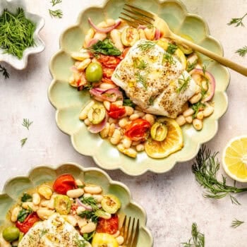 cod and white beans on plate
