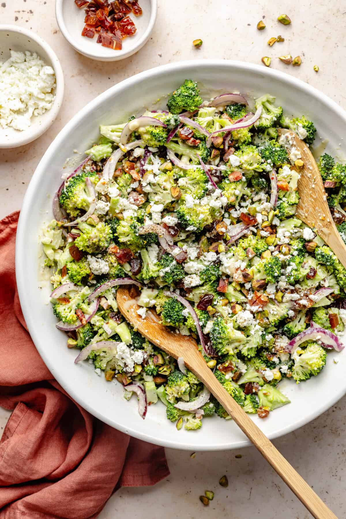 feta broccoli salad in large mixing bowl