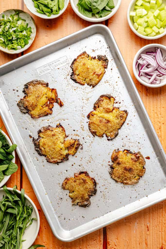 smashed potatoes on sheet pan