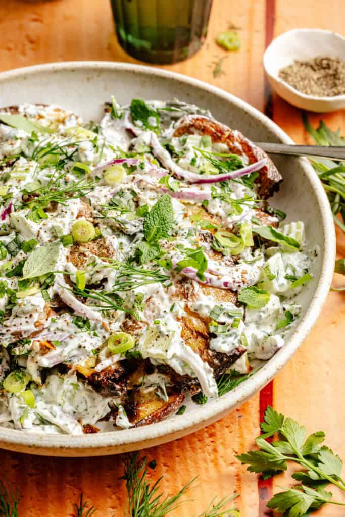 potato salad in mixing bowl