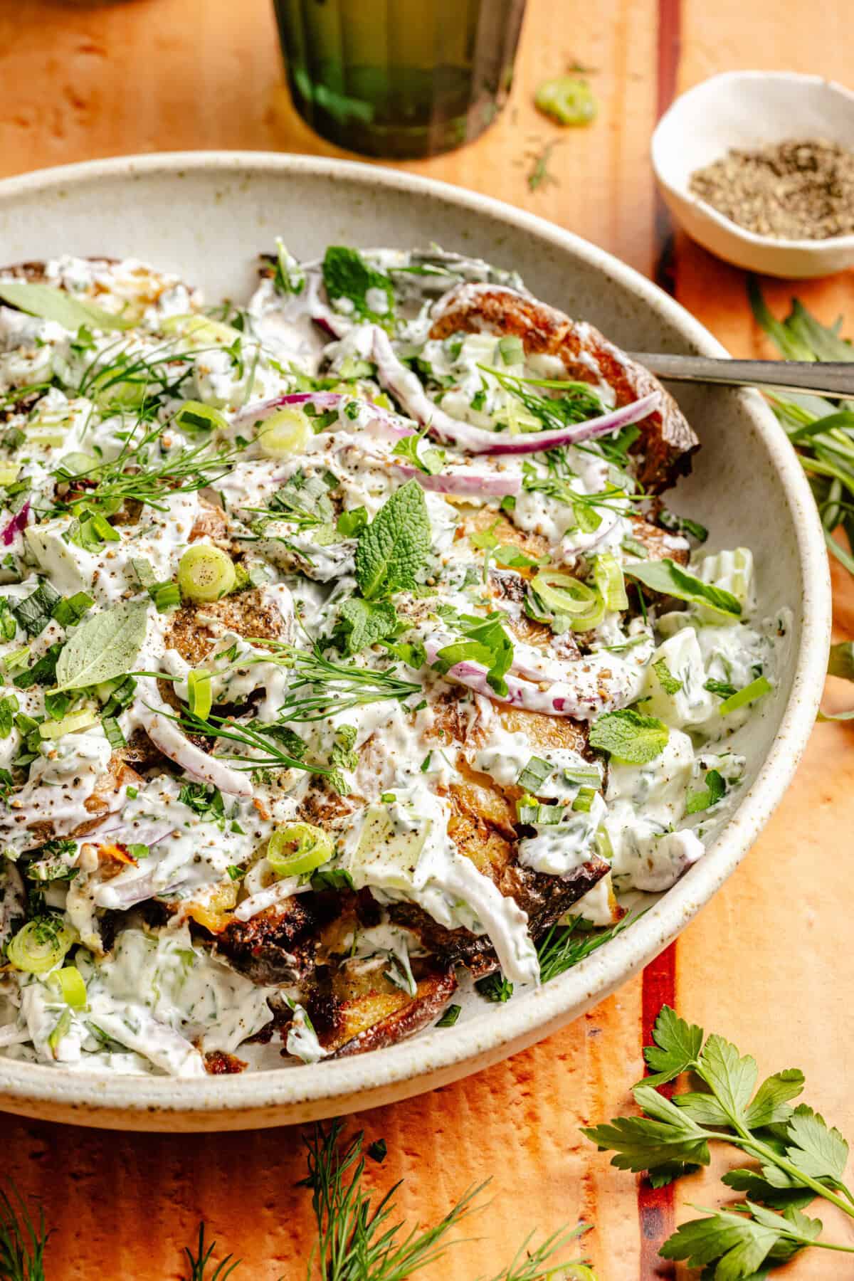 potato salad in mixing bowl