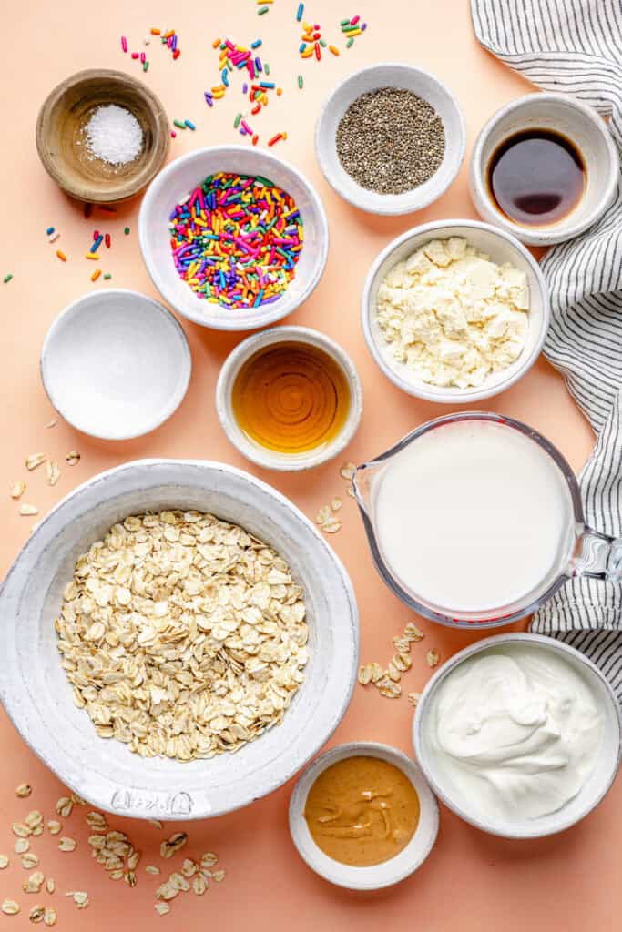 high protein birthday cake overnight oats ingredients