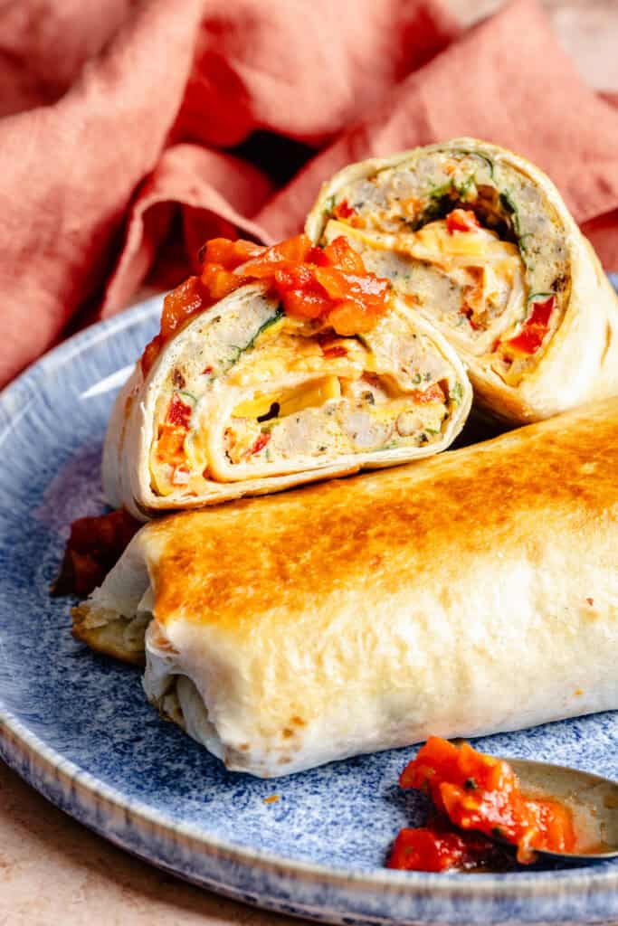 sheet pan breakfast burritos on plate