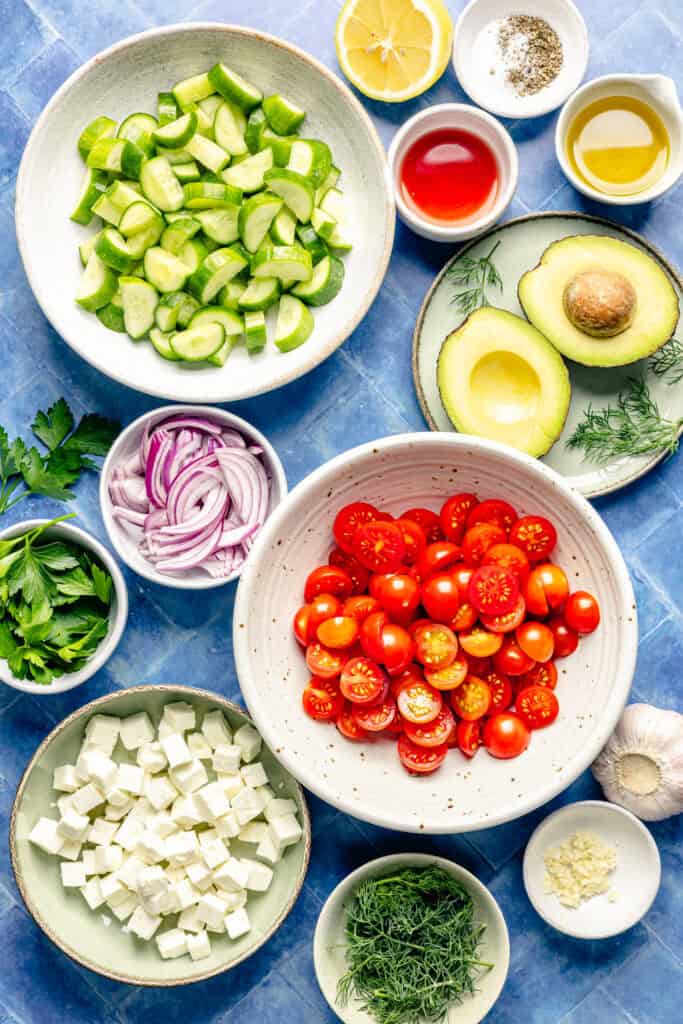 tomato cucumber avocado salad ingredients