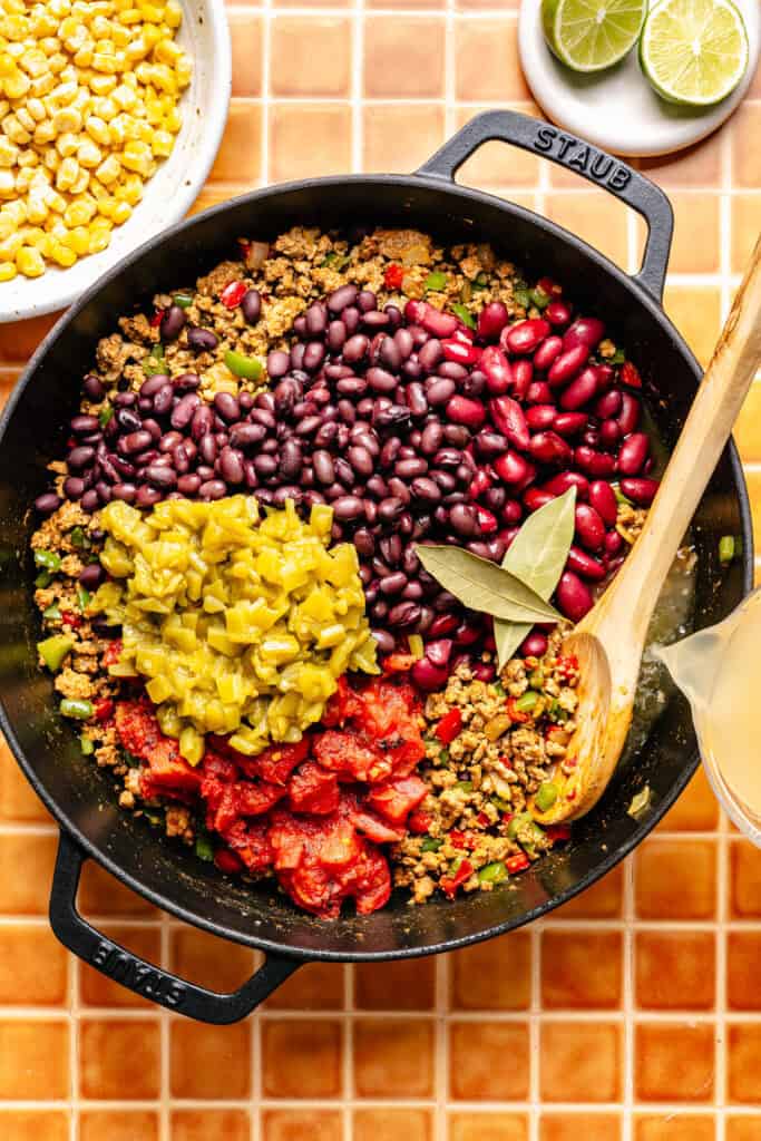 taco soup ingredients in pot